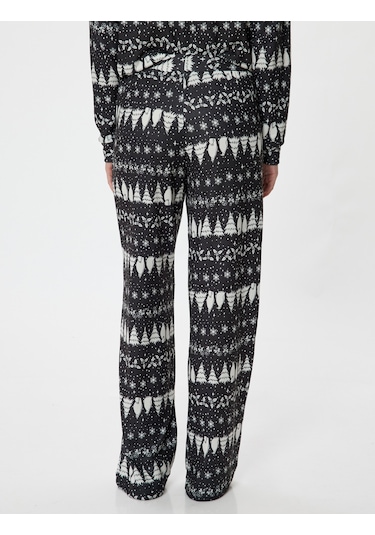 Koton Yılbaşı Temalı Pijama Altı Düz Bol Paça Rahat Kalıp Siyah Desenli 5wlk40008mk Siyah