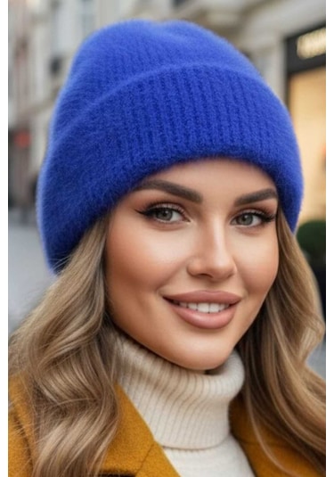Tezzgelsin Kadın Tüylü Soft Bere Tüylü Bere Saks Mavi