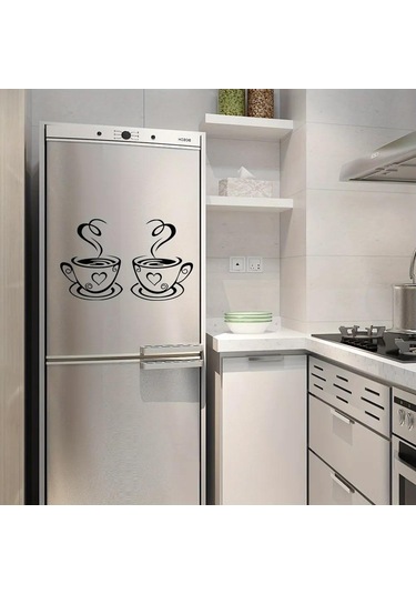 Honmex "kahve Fincan Desenli Otomatik Yapışkan Duvar Sticker - Su Geçirmez Isı Dayanıklı Ev Dekoru" Siyah