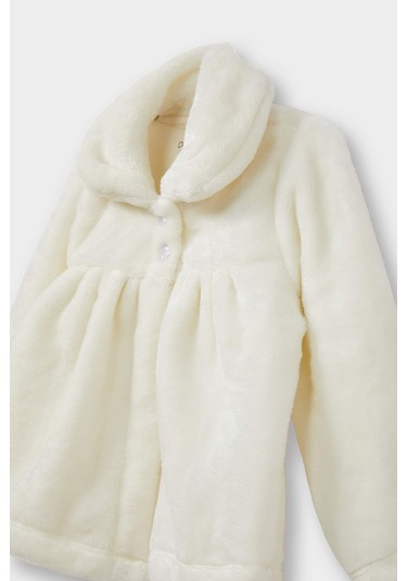 Defacto Kız Bebek Bebe Yaka Düğmeli Pelüş Hırka E8772a525auer233 Ekru