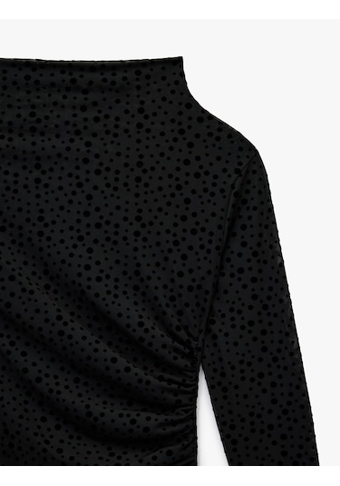 Koton Slim Fit Uzun Kollu Geniş Dik Yaka Puantiyeli Tül Bluz Siyah 6wak80389ek Siyah