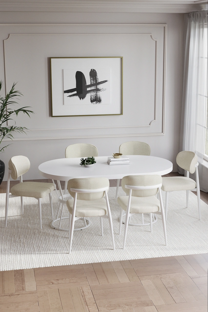 Bohem Polo Mutfak Masası Takımı 6 Kişilik Beyaz