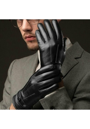 Erkek Suni Deri Eldiven Dokunmatik Ekran Uyumlu 2104 Siyah