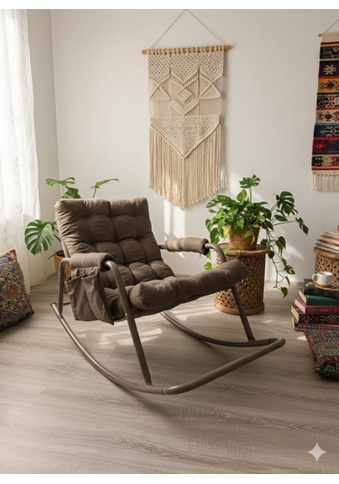 Roket Sallanan Koltuk Rahat Tv, Okuma Ve Emzirme Sandalyesi Yumuşak Minderli Kahverengi