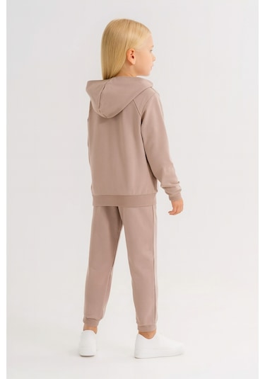 Kız - Erkek Çocuk Basic Fermuarlı Okul Eşofman Takımı Ak0785 Bej