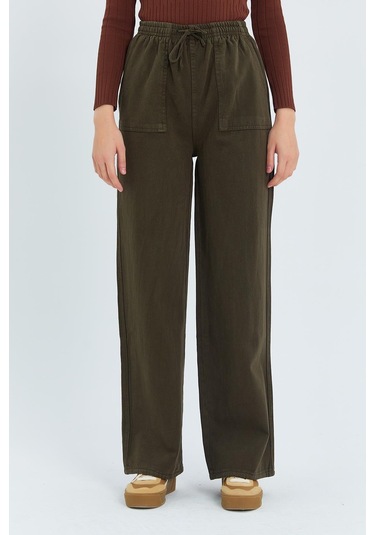 4572 Kadın Parça Boya Palazzo Pantolon Haki Haki