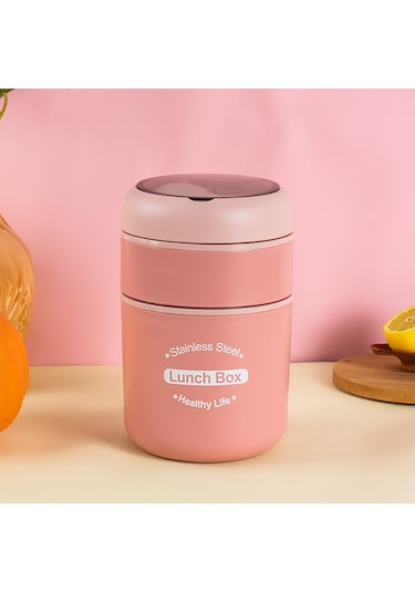 Porsima 66720 Çelik Yemek Termosu Lunch Box Yemek Kabı Pembe 710m