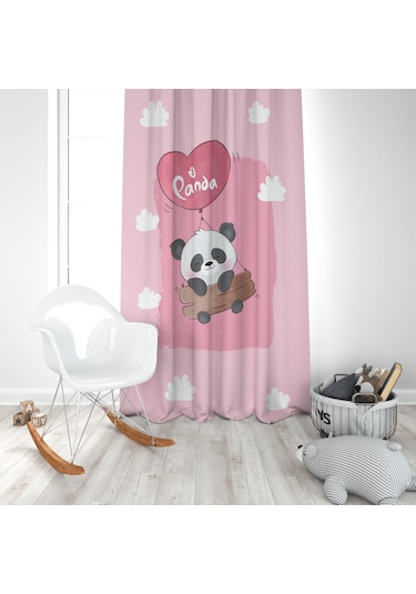 Uçan Panda 2 Kanat Pembe Fon Perde Pembe