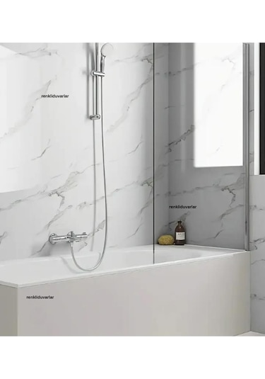 60cm X 280cm Tek Parça Rulo Shiny Beyaz Mermer Desenli Banvo Salon Wc Yapışkanlı Duvar Paneli Kağıdı