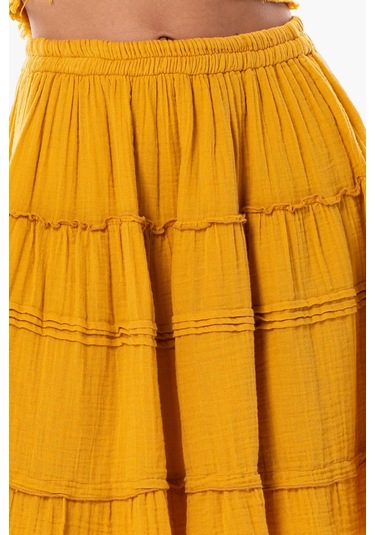 Benan Beli Lastikli Kısa Yazlık Müslin Etek Hardal Hrd-hardal Hardal