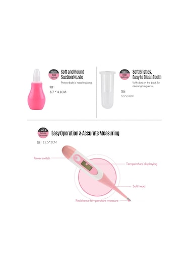 Gajeena Bebek Bakıma 8'li Set: Tırnak Makas+file+makas+saçak+fırça+burun Emici+parmak Fırçası+termometre Sarı Saklama Kutulu