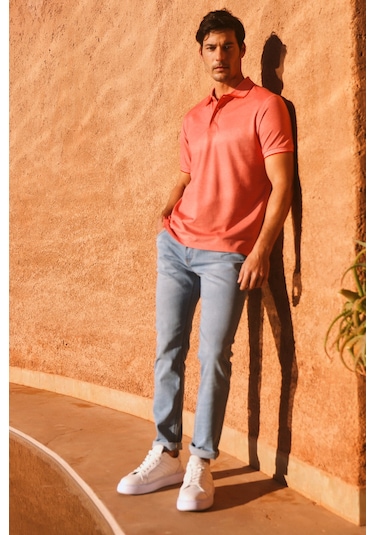 Ac&Co / Altınyıldız Classics 4A4820200047Ncbl Düğmeli Polo Yaka Cepsiz Slim Fit Erkek Tişört Narçiçeği - Beyaz