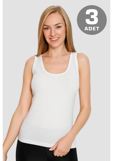 Kadın Beyaz Pamuklu Likralı Kalın Askılı Atlet 3'lü Paket Esnek Ve Yumuşak Kumaş beyaz