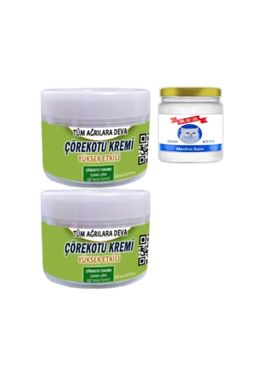 2 Tane Çörek Otu Kremi 150 Ml Büyük Boy Agrilar İçin Krem + Snow Kitten 50 Ml Menthol Balm / Kas Diz Dirsek Sırt Bel İskelet Eklem Ağrılarına Masaj Seti