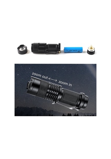 MSO Cree Q5 Led Ampül Mercekli Zoom El Feneri Siyah