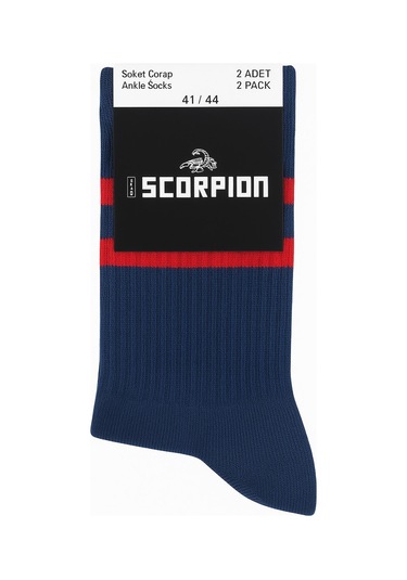 Erkek Lacivert Soket Çorap 2 Li Set Çizgili Pamuklu Spor Ve Günlük Kullanım Plus Scorpion Lacivert