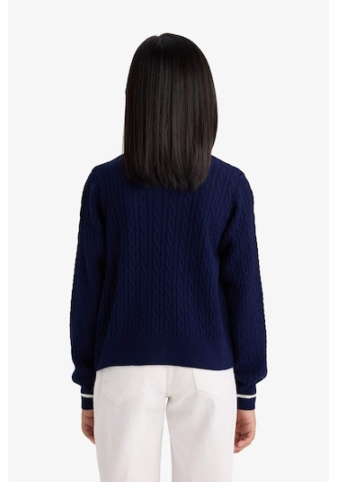 Defacto Kız Çocuk Okul Standart Fit Bisiklet Yaka Triko Kazak E7740a825aunv251 Lacivert