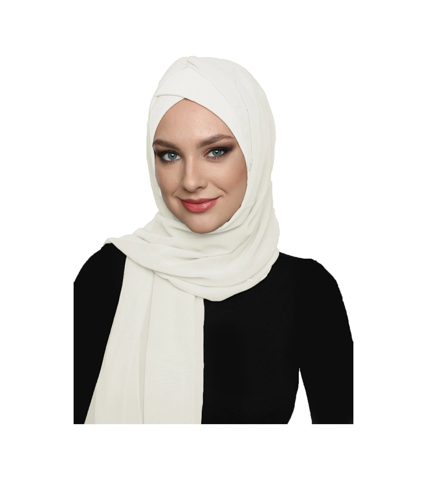 Şallı Takmatik Sade Krem Hazır Türban Tesettür Bone Namaz Örtüsü Krem