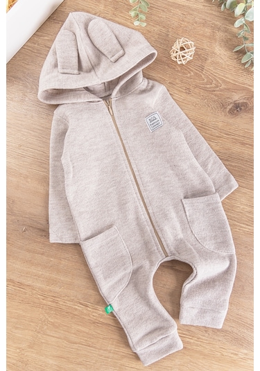Babymod Kapüşonlu Önden Fermuarlı Kız/Erkek Bebek Tulum
