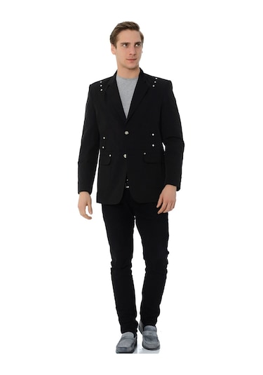 Sposo G-125 İki Düğme Tek Yırtmaç Yarım Astar Sİyah Erkek Ceket Siyah