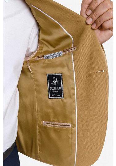 Plus Scorpion Camel Erkek Blazer Ceket Esnek Comfort Kumaş, İtalyan Kesim, Tek Düğmeli Slim Fit Şık Model CAMEL