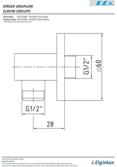 Eca Elegant Ankastre Duş Çıkış Dirseği 102126388 Krom