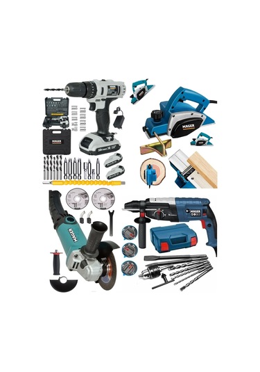 Mager Dörtlü Set Matkap,plaqnya,taşlama,akülü Vidalama