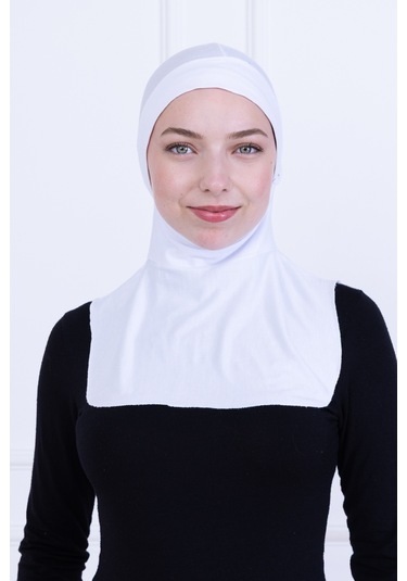 Beyaz Ninja Bone Boyunluklu Likralı Sporcu Bonesi Kadın Pratik Tesettür Hijab Başörtü Beyaz