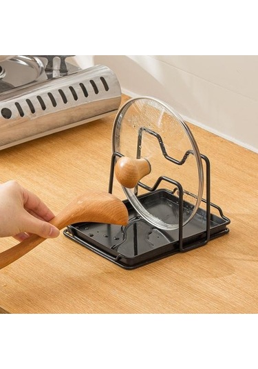 Siyah Tencere Kapağı Rafı Evrensel Havalandırma Yüksek Mukavemetli Büyük Mutfak Tezgahı Gereçler Depolama Organizatör Restoran İçin Siyah