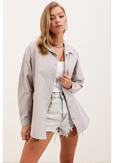 3900 Oversize Uzun Basic Gömlek - Gri 001