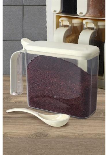 Kitchen Life 12'li Bej Standlı Kendinden Yapışkanlı Kaşıklı Standlı Baharatlık Takımı - Kapak Etiketli Baharatlık Bej