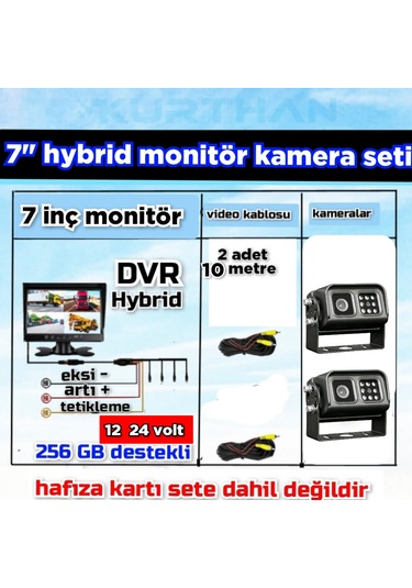 2 Adet Metal Kasa Ledli Kamera Ve 7 İnç Dvr Monitör Seti 12 - 24 V 256 Gb