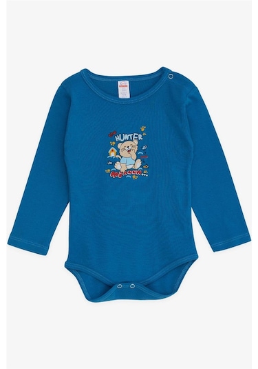 Breeze Erkek Bebek Çıtçıtlı Body Avcı Kedicik Baskılı 9 Ay-3 Yaş, İndigo-indigo İndigo
