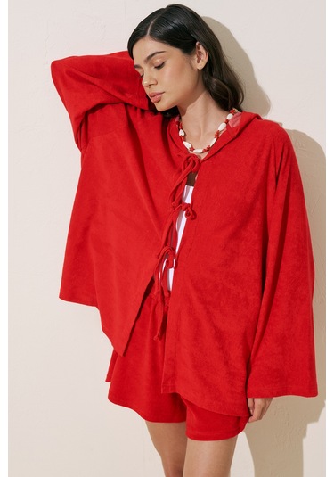 Havlu Kumaş Kimono Kırmızı Kırmızı