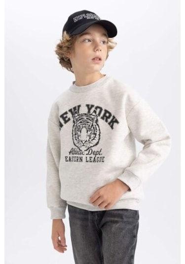 DeFacto Erkek Çocuk Bisiklet Yaka Baskılı Sweatshirt B7822A8NSGR400 Gri