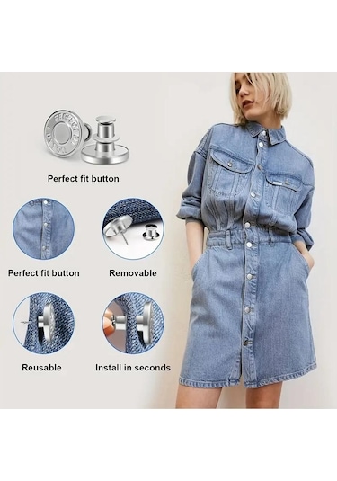 5 Adet Çıtçıt Metal Düğmeler Kot Bel Düğmeleri Mükemmel Uyum Ayarlamak Kendinden Serbest Tırnak Büküm Hiçbir Dikiş Dikiş Düğmeleri Toptan 5 Pcs Silver