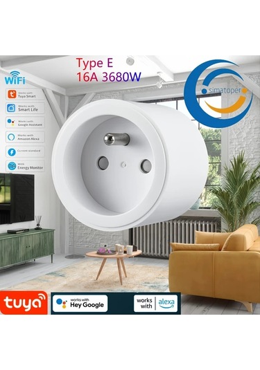 Xuweiwei Simatoper 1 Paket Akıllı Soket 16a 3680w Tuya Wi-fi İle Akıllı Ev Soketi Avrupa Standart Fiş Alexa Uyumlu