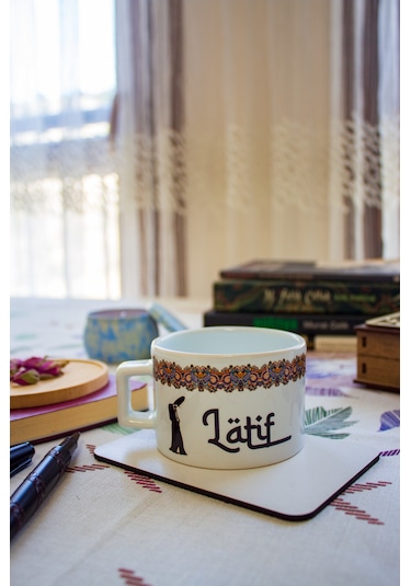 Latif Kare Kulplu Seramik Beyaz Bardak