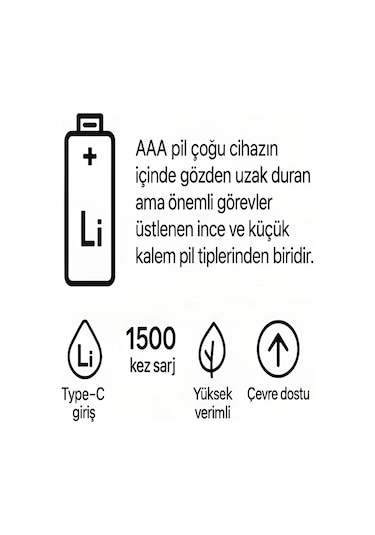 Type-c Şarjlı 800mwh 1.5v Şarj Edilebilir 2'li Aaa İnce Pil - Lityum Iyon Batarya