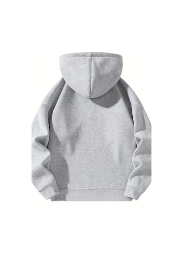 Unisex Fermuarlı Kapüşonlu Oversize La Baskılı Sweatshirt Siyah / Lacivert / Gri Siyah-gri-lacivert