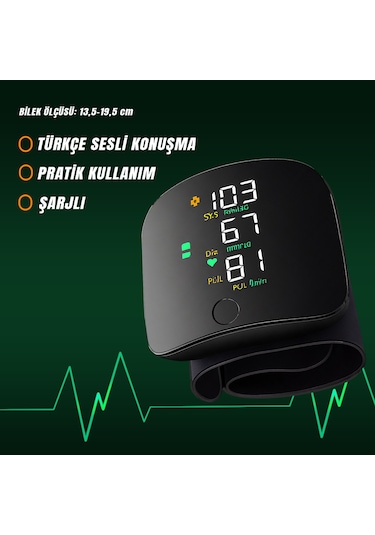 Mayf Türkçe Konuşan Bilekten Ölçer Tam Otomatik Tansiyon Aleti
