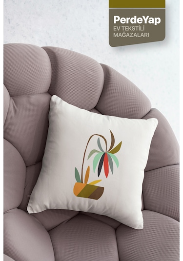 Rengarenk Saksı Çiçekleri Desenli 4lü Kırlent Kılıfı