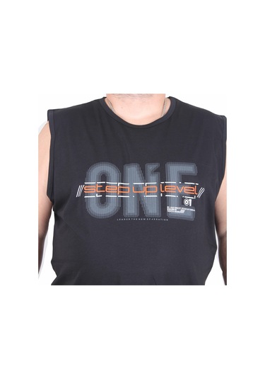 Starbattal Büyük Beden Baskılı Kolsuz Tişört Step Up Level 25155 Sıyah Siyah