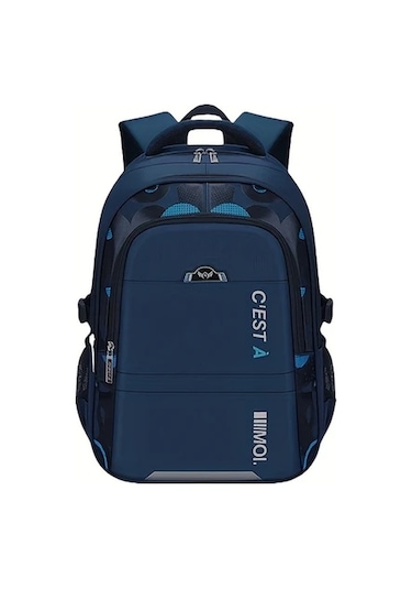 Dream011 Mavi Tek Parça Mektup Baskılı Büyük Kapasiteli Çok Bölümlü Polyester Sırt Çantası Ayarlanabilir Omuz Askılı Gece Yansıtıcı Şerit Okul Seyahat İçin MAvi