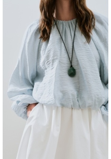 Balon Form Kısa Bluz Mavi Mavi