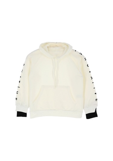Kız Çocuk 2 İplik-kapüşonlu-manşeti Panelli Ve Garnili Sweatshirt 12-16 Yaş 12395 Ekru