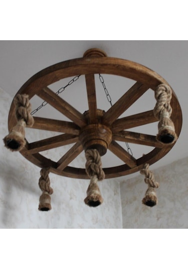 Otantik Çarşı Ahşap Halatlı Teker Avize 70 Cm. 5'Li K03