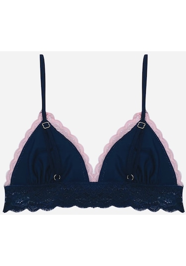 Deep Secret Lacivert Dekoltesi Pembe Dantel Detaylı Micro Bralet Ds200475br 001