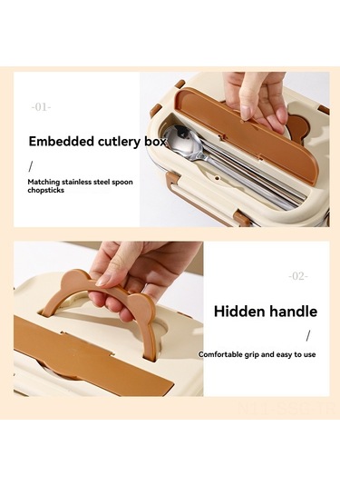 Springsun 316 Tıbbi Kalite Paslanmaz Çelik Isı Saklama Bento Kutusu, 3 Bölmeli 500ml, Öğrencilere Ve Ofis Çalışanlarına Uygun, Kaşık-çatal Seti İle Sarı