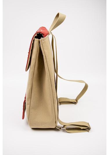 Fabric Craft Bag Sırt Çantası Kumaş Boho Nakışlı Koyu Bej - Bordo